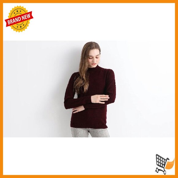 100% Merino Wool Mock Neck Sweater Long Sleeve Pullover Seamless - Picture 8 of 8